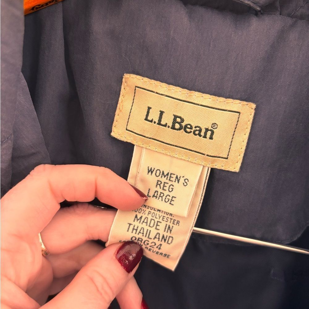 L.L. Bean large blue navy Quilted button up winter coat Jacket overcoat trench - Picture 2 of 5